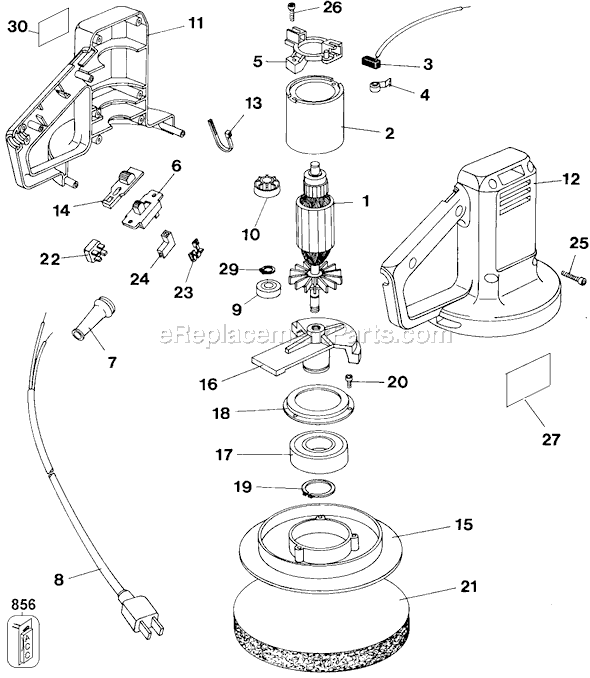 Page A Diagram and Parts List for 9555-04 Type 2 Black and Decker Sander Polisher